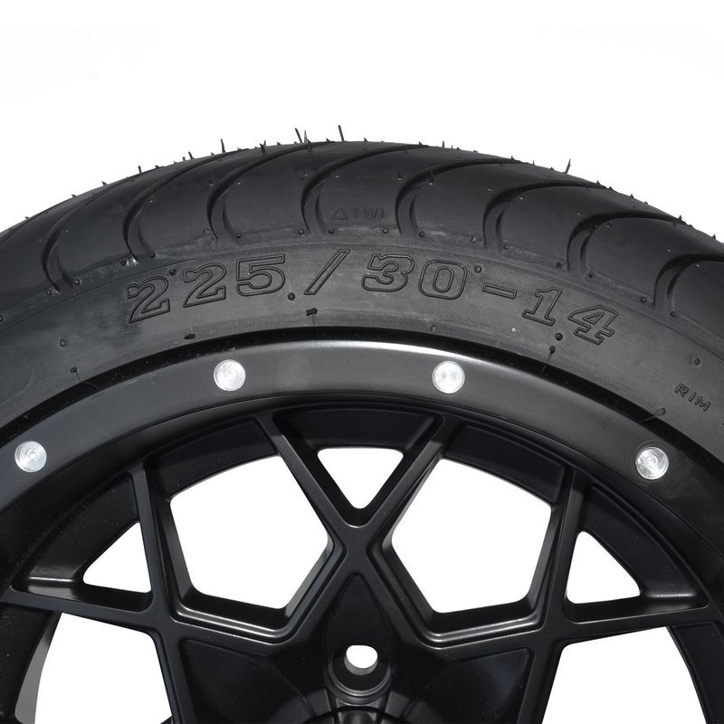 14インチの無光沢の黒いゴルフ カートの縁およびコンボの225/30-14通りの点101.6 PCDを疲れさせるため