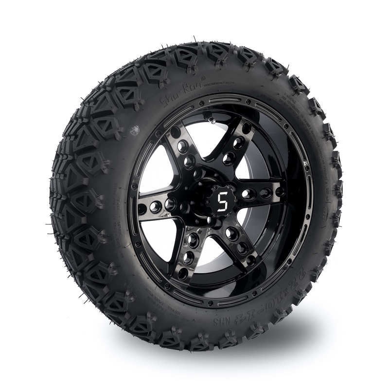 14インチのゴルフ カートの車輪に点を打ち、22x10-14をすべての地勢の光沢の黒6のスポーク疲れさせる