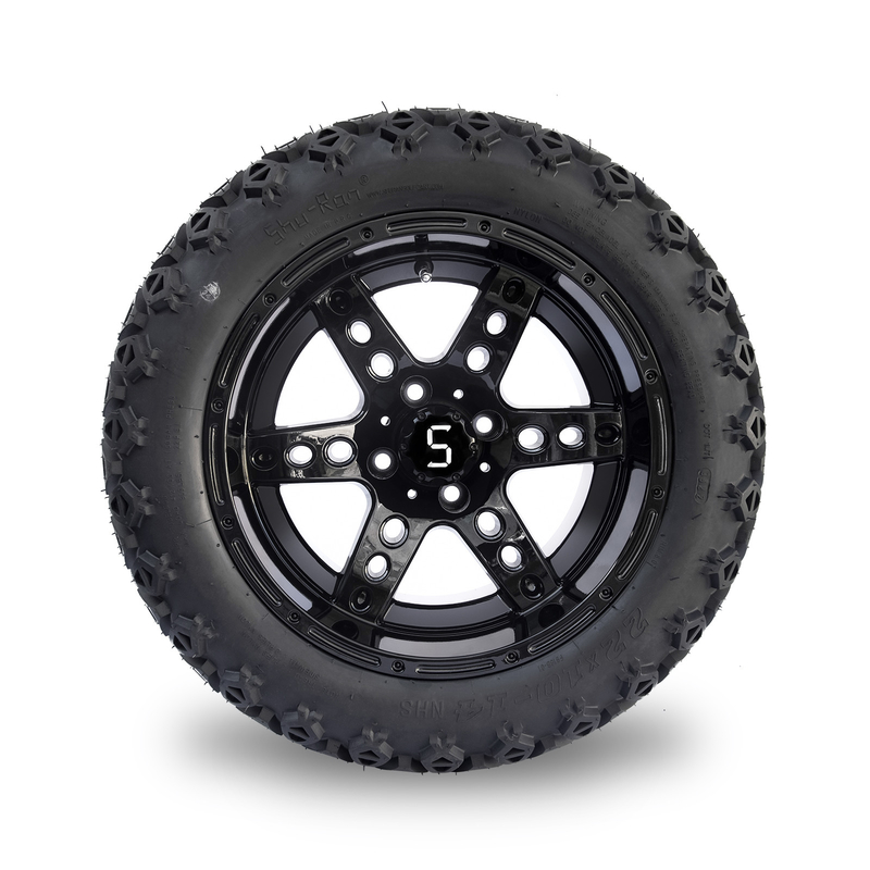 14インチのゴルフ カートの車輪に点を打ち、22x10-14をすべての地勢の光沢の黒6のスポーク疲れさせる