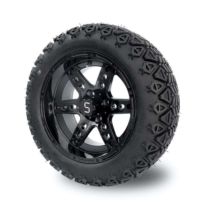 14インチのゴルフ カートの車輪に点を打ち、22x10-14をすべての地勢の光沢の黒6のスポーク疲れさせる