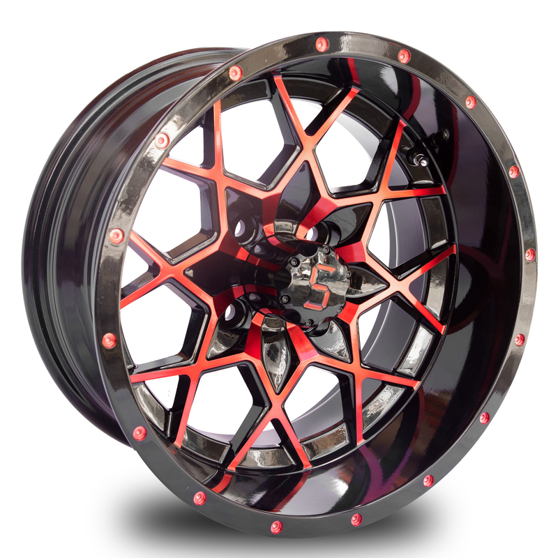 アルミ合金のゴルフ カートは赤い光沢の黒101.6 PCD 4x4のボルト パターンを動かす