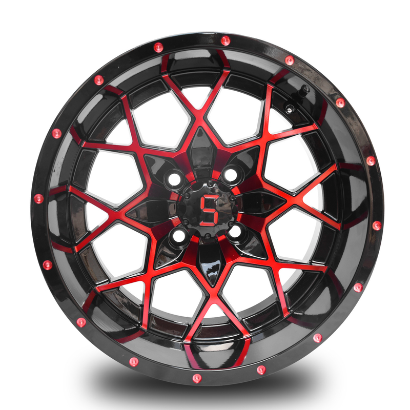 アルミ合金のゴルフ カートは赤い光沢の黒101.6 PCD 4x4のボルト パターンを動かす