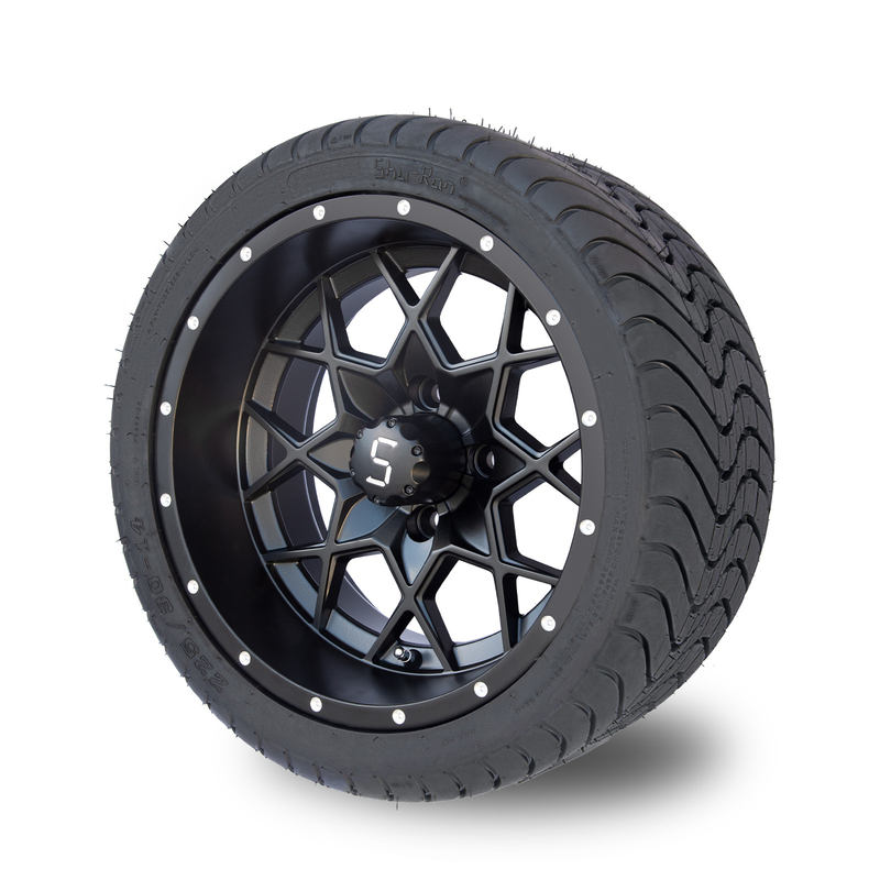 14インチの無光沢の黒いゴルフ カートの縁およびコンボの225/30-14通りの点101.6 PCDを疲れさせるため