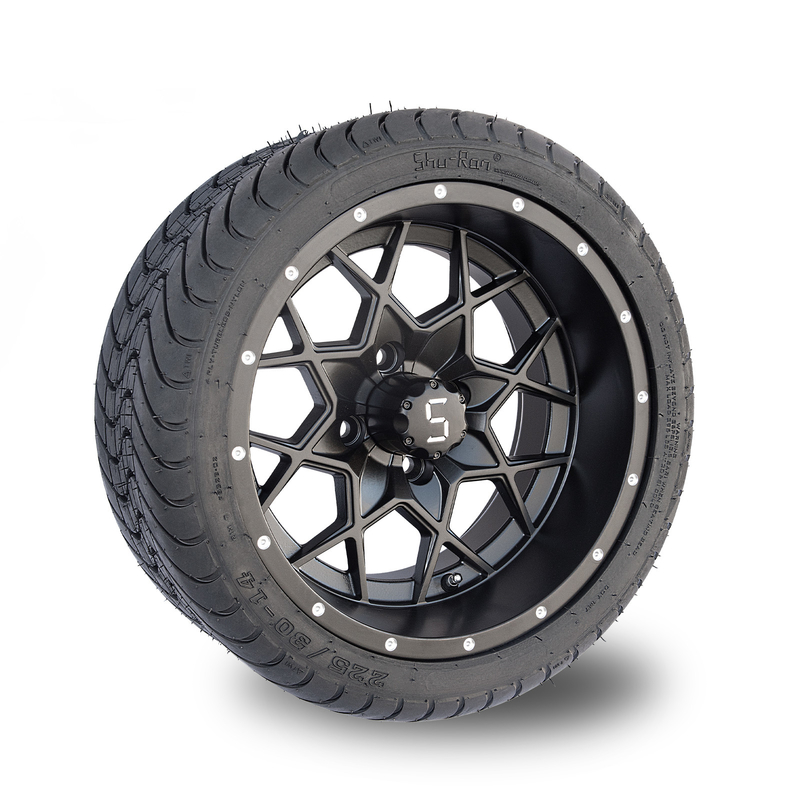 14インチの無光沢の黒いゴルフ カートの縁およびコンボの225/30-14通りの点101.6 PCDを疲れさせるため