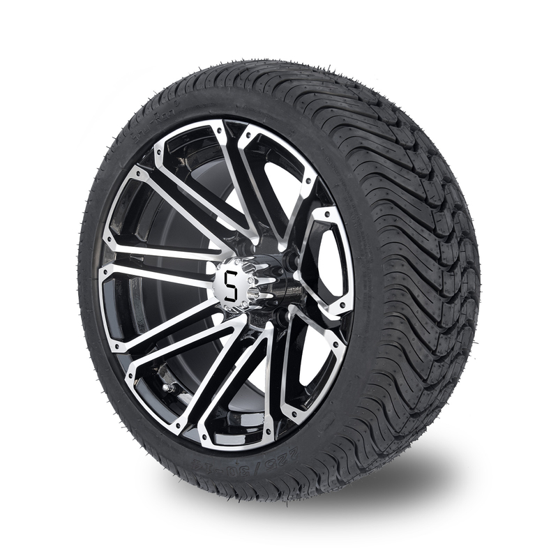 14x7ゴルフ カートの車輪およびタイヤのコンボの225/30-14通りのタイヤは光沢のある黒を機械で造った