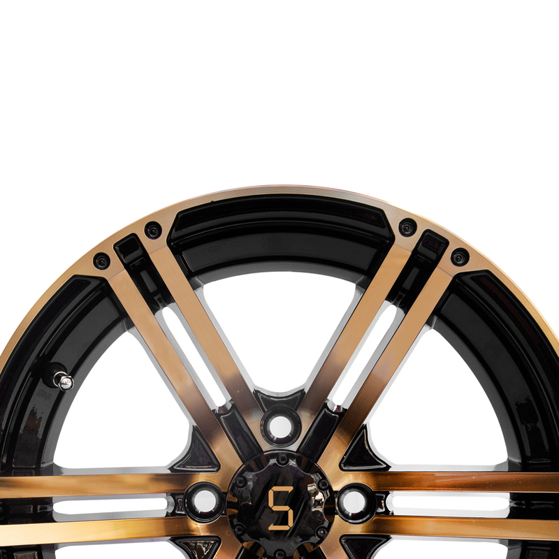 12x7 / 14x7ゴルフ カートは金/光沢の黒4/101.6 PCD -25をと動かす