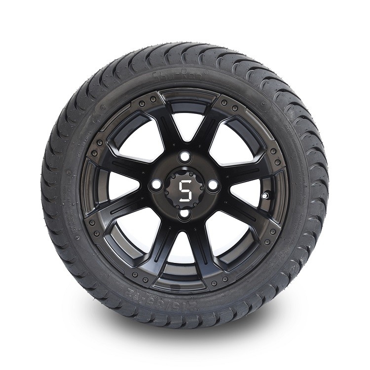12インチの無光沢の黒い車輪をゴルフ カート、215/35-12通りは評価される4x4ボルト パターン点を疲れさせる