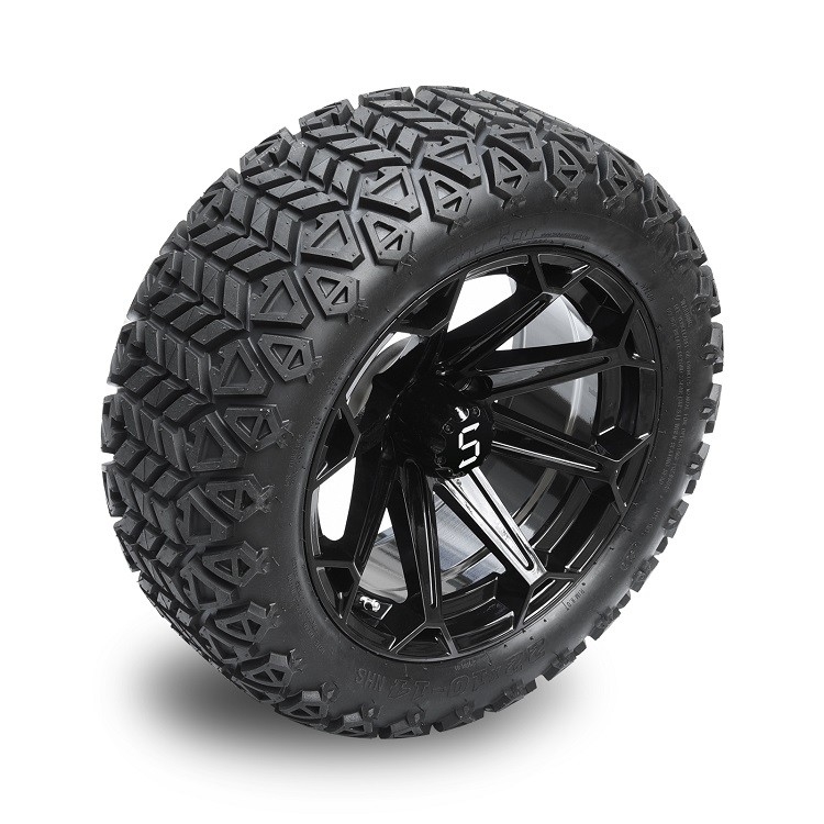中心の帽子およびラグナットのナットが付いている14インチの光沢のある黒い車輪そして22x10-14点のタイヤをゴルフ カート