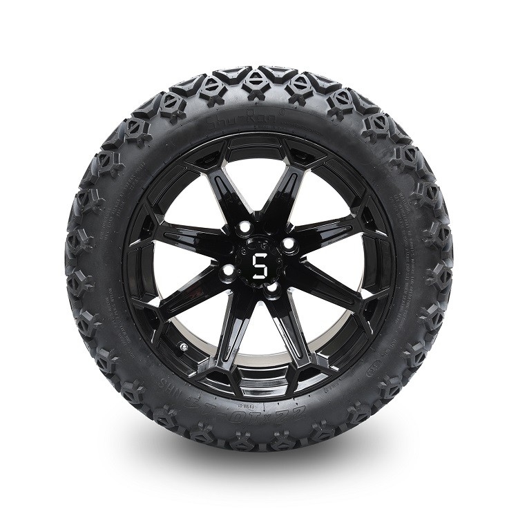 中心の帽子およびラグナットのナットが付いている14インチの光沢のある黒い車輪そして22x10-14点のタイヤをゴルフ カート