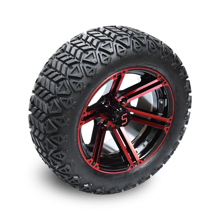14インチのゴルフ カートの赤い/光沢のある黒い車輪および22x10-14」点すべての地勢のタイヤ アセンブリ